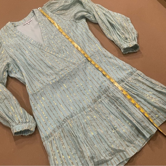 Karina Grimaldi Light Blue & Gold Metallic Stripe Cotton Mini Dress Size Large - Picture 12 of 12